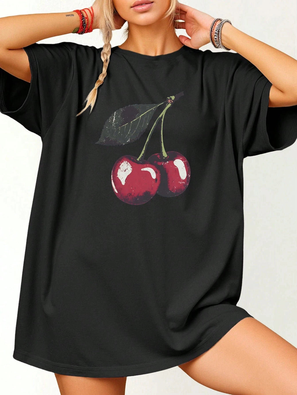 Women's T-Shirt Black White, Gray, and Cherry Simple Casual Top
