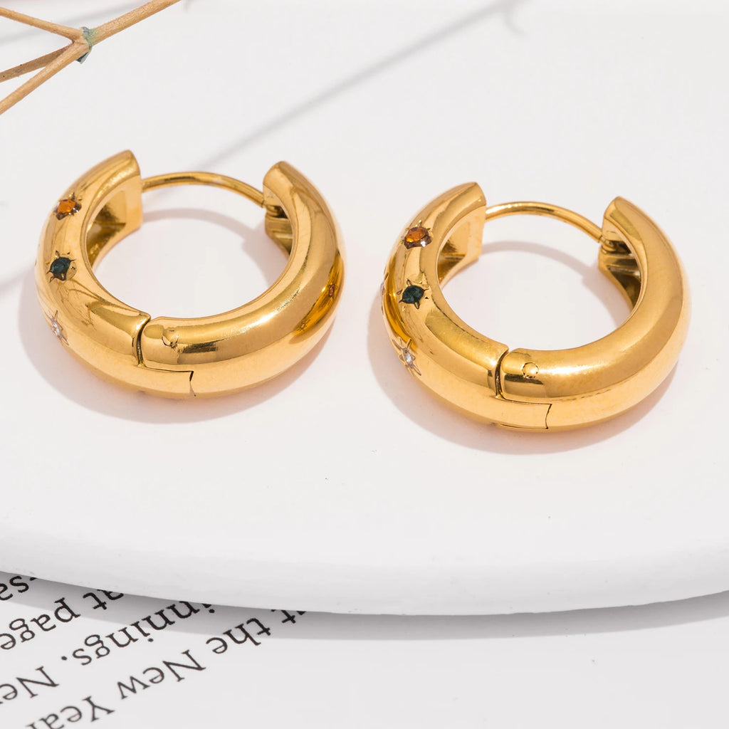 Inlaid Zircon Hoop Earrings