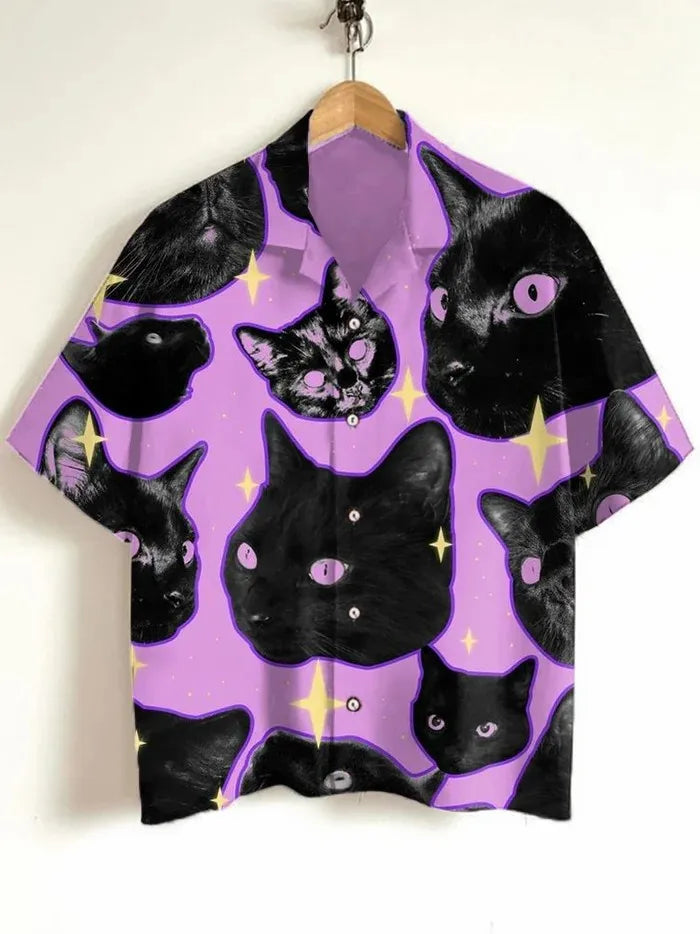 Cat Graphics Hawaiian Lapel Shirt
