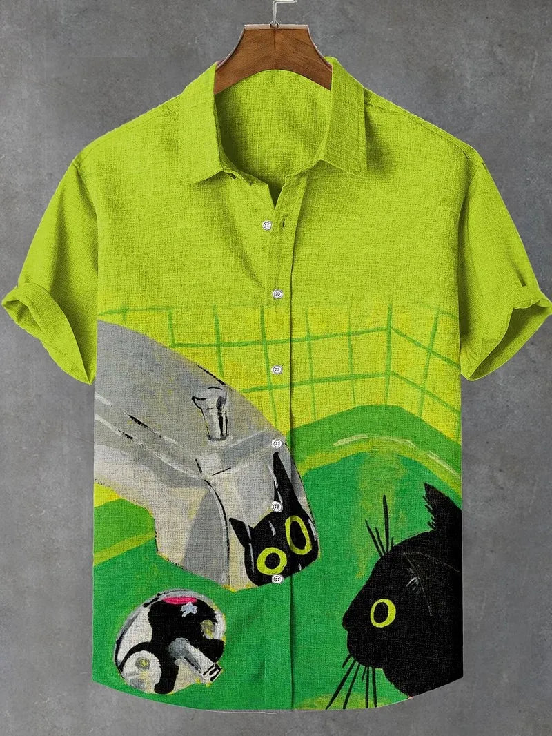 Cat Graphics Hawaiian Lapel Shirt