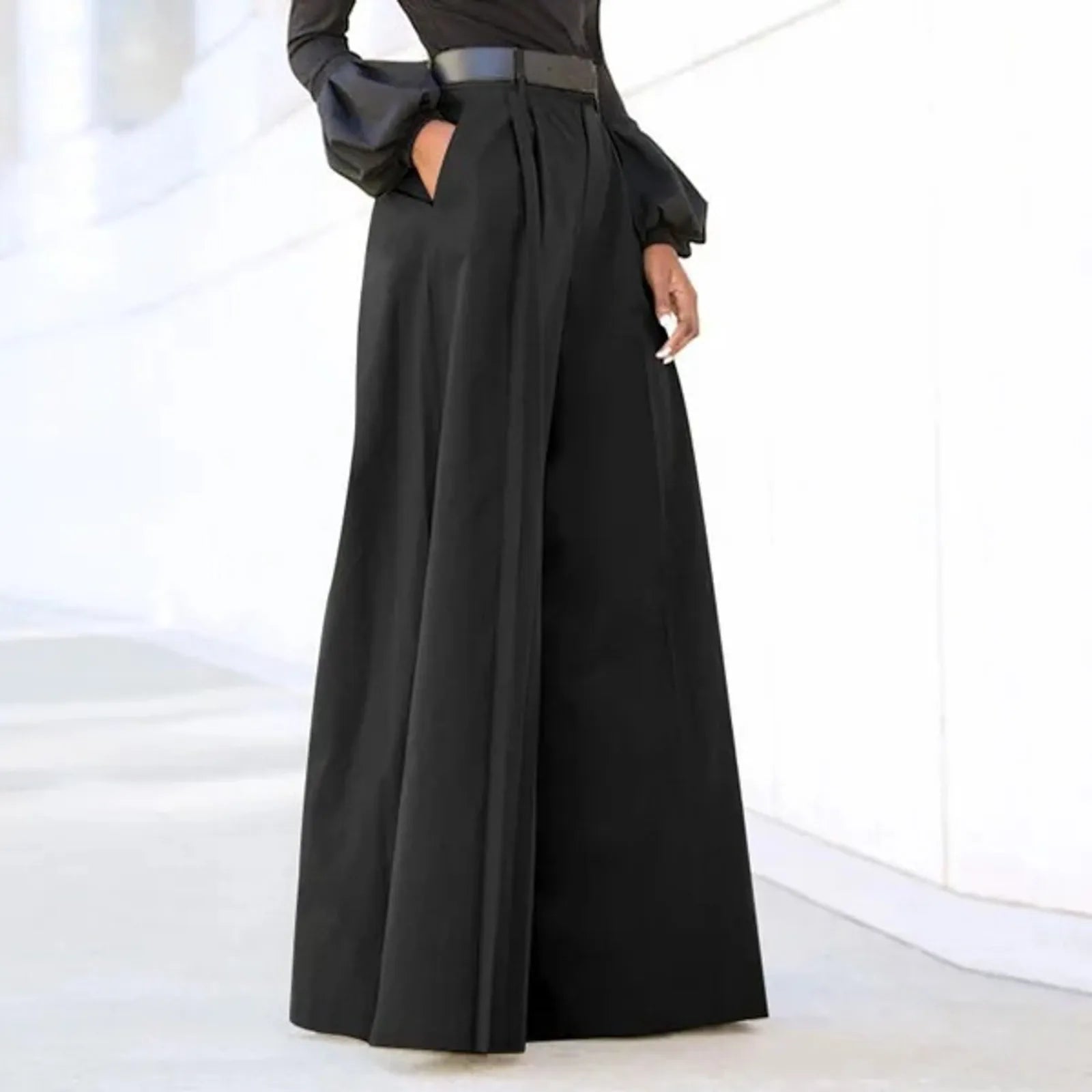 Flared Palazzo Pants For Women Cropped Cotton Linen Comfy Baggy Pants With Pockets Fashion Elegant Party High Waist Trousers